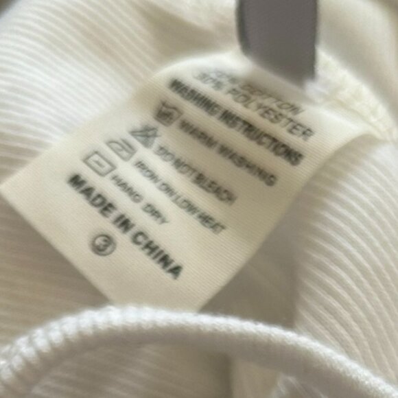 White Ribbed Crop Top – Puff Sleeve Stretch Knit Tee Size L - Picture 3 of 9